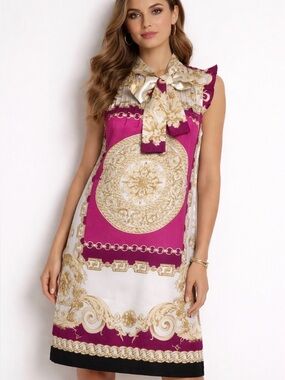 ECI Sleeveless Scarf Print Dress sz 4 Bohemian Coquette Wedding Guest Office